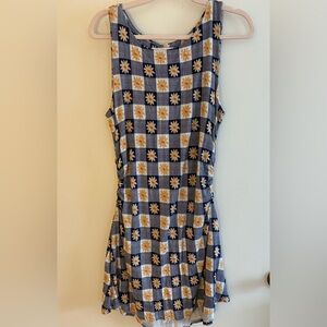 Lisa Says Gah Navy Blue Check & Daisy Print Summer Dress